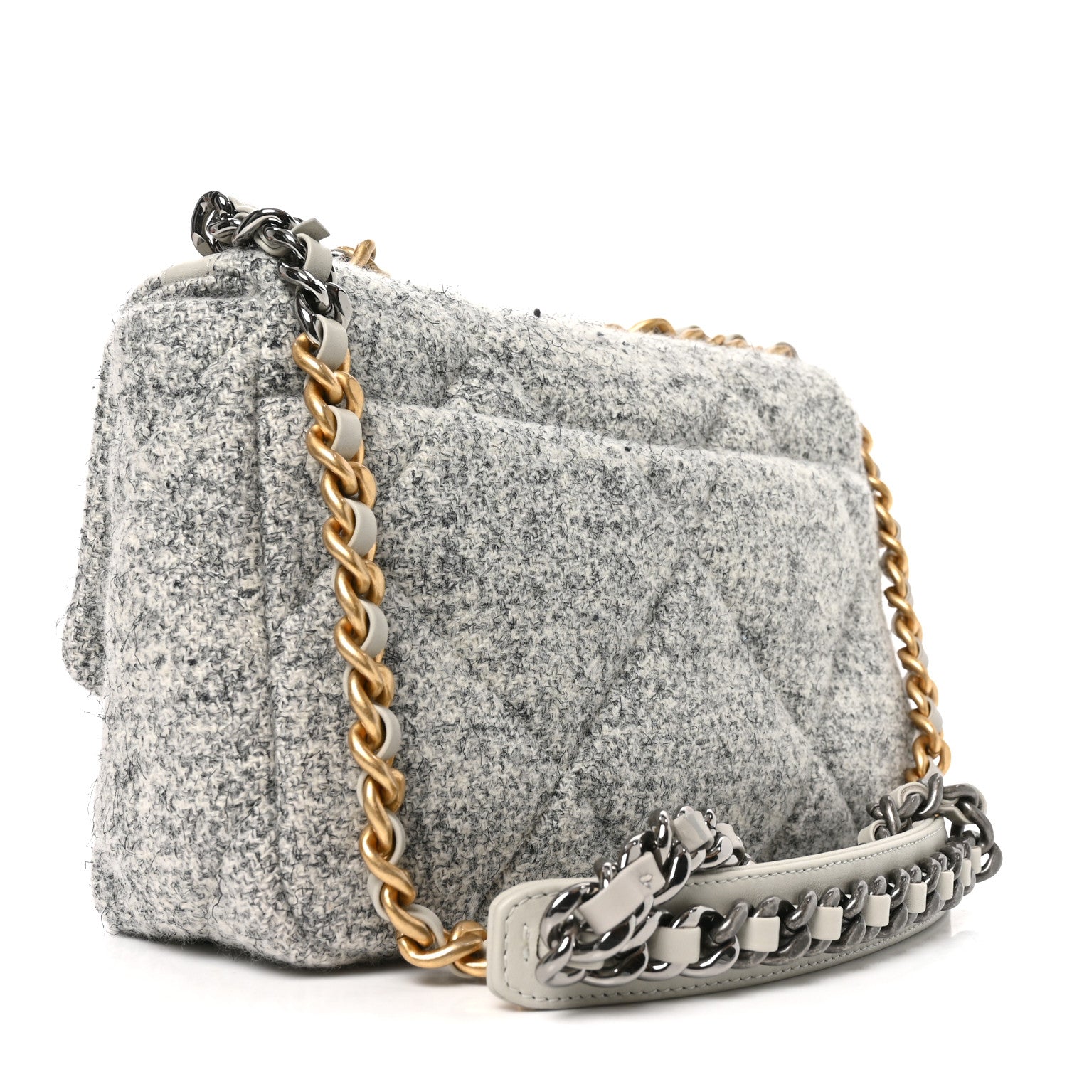 Tweed Quilted Medium Chanel 19 Flap Grey Ecru — view 3