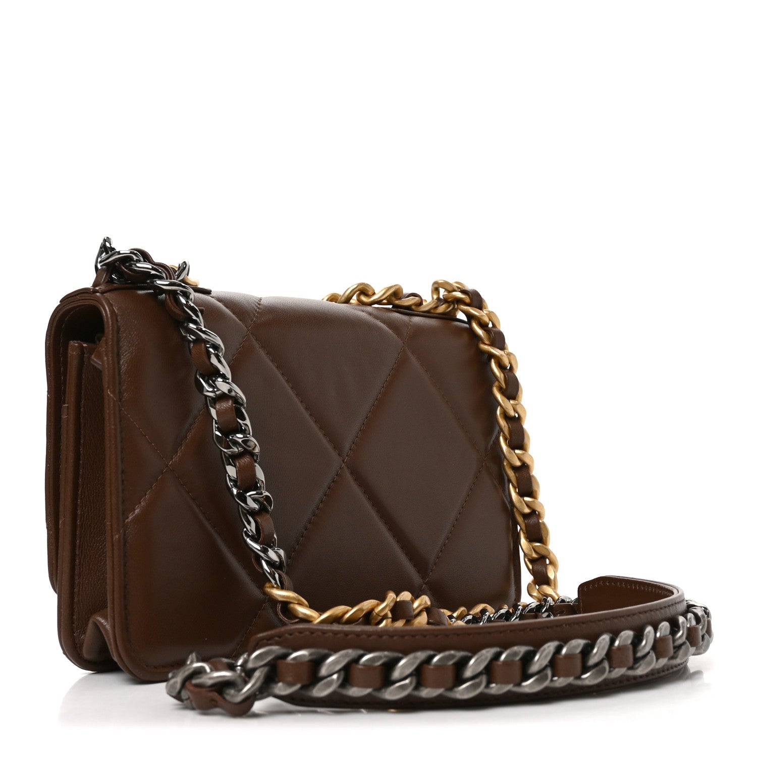 Lambskin Quilted Chanel 19 Wallet On Chain WOC Brown — view 3