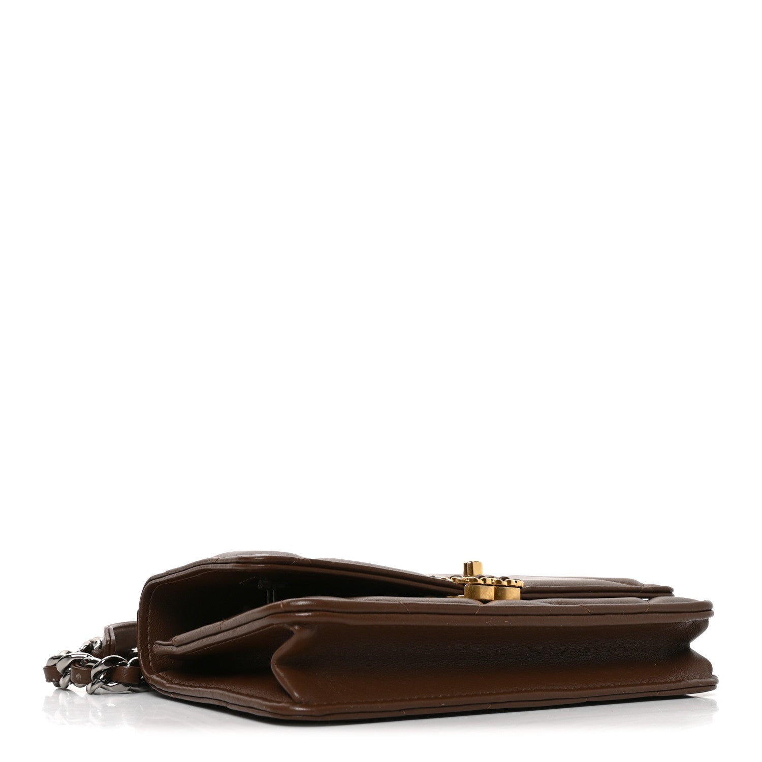 Lambskin Quilted Chanel 19 Wallet On Chain WOC Brown — view 4