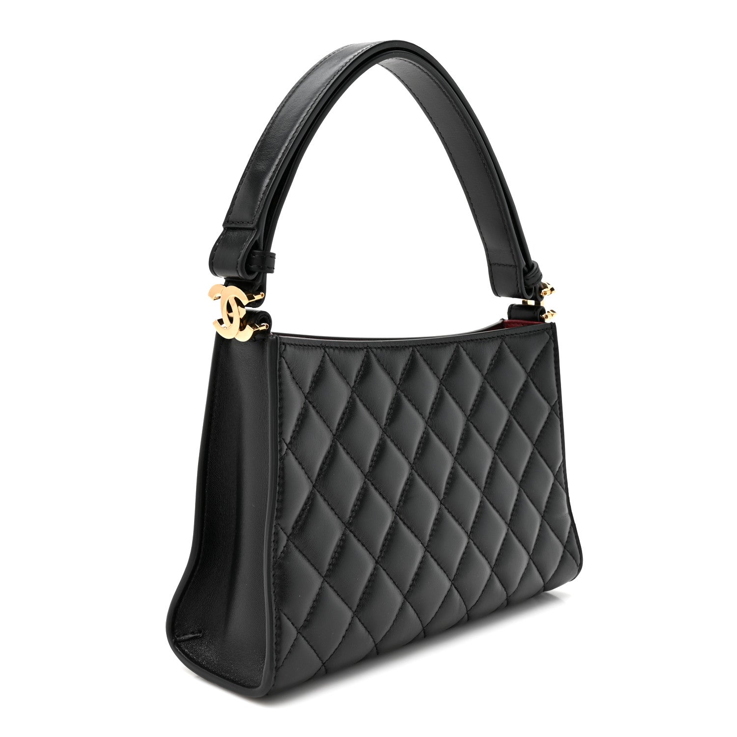 Lambskin Quilted CC Hobo Bag Black — view 3
