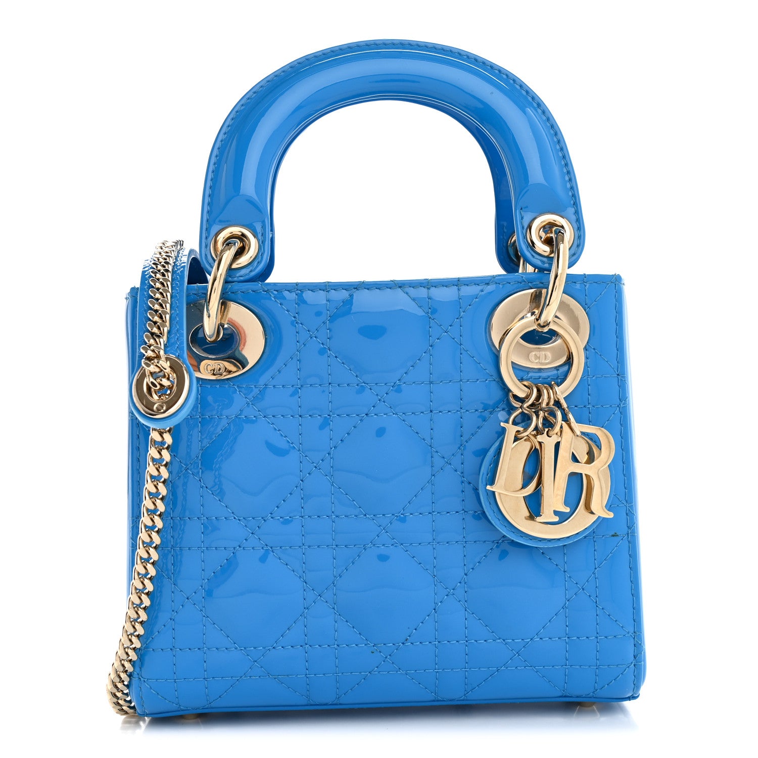 Patent Cannage Mini Lady Dior Blue