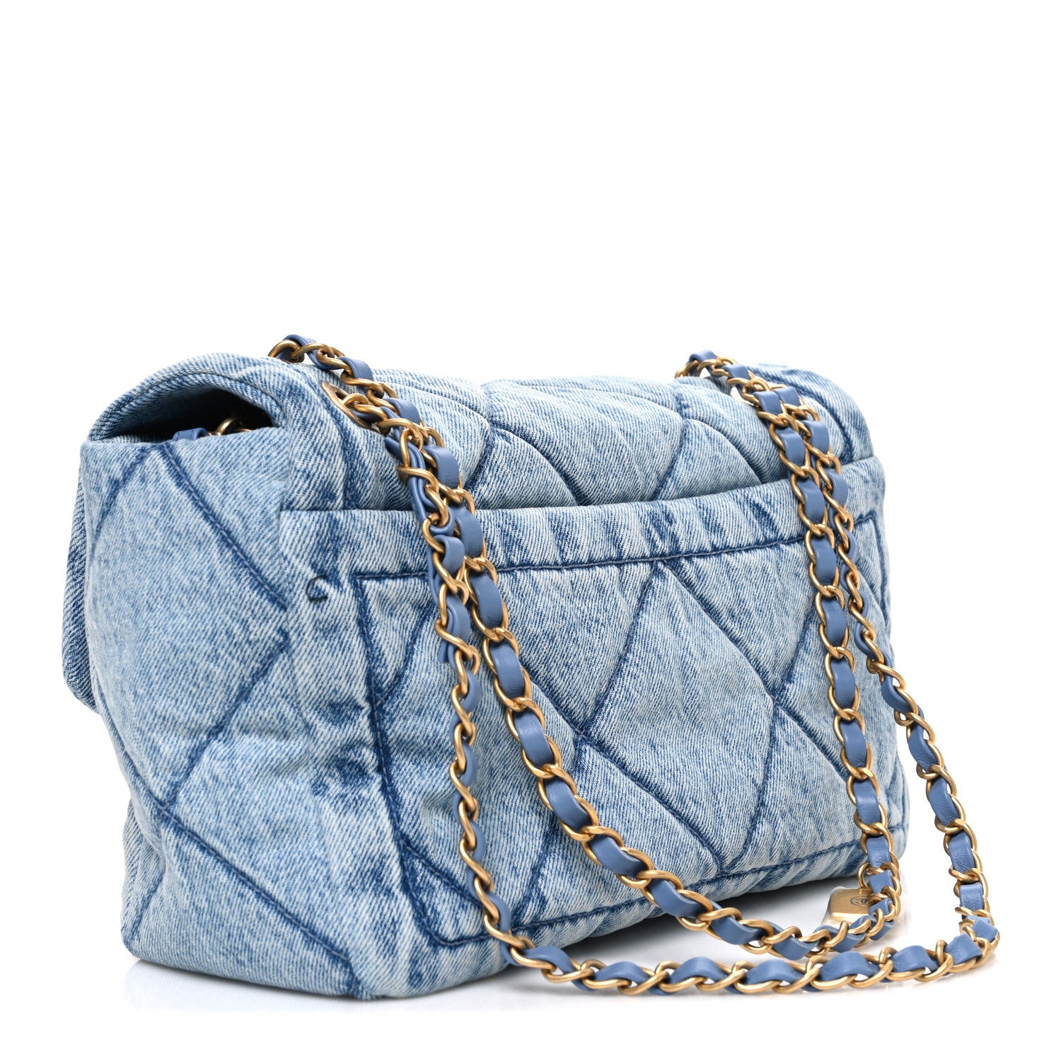 Washed Denim Quilted Large Flap Bag Blue — view 3
