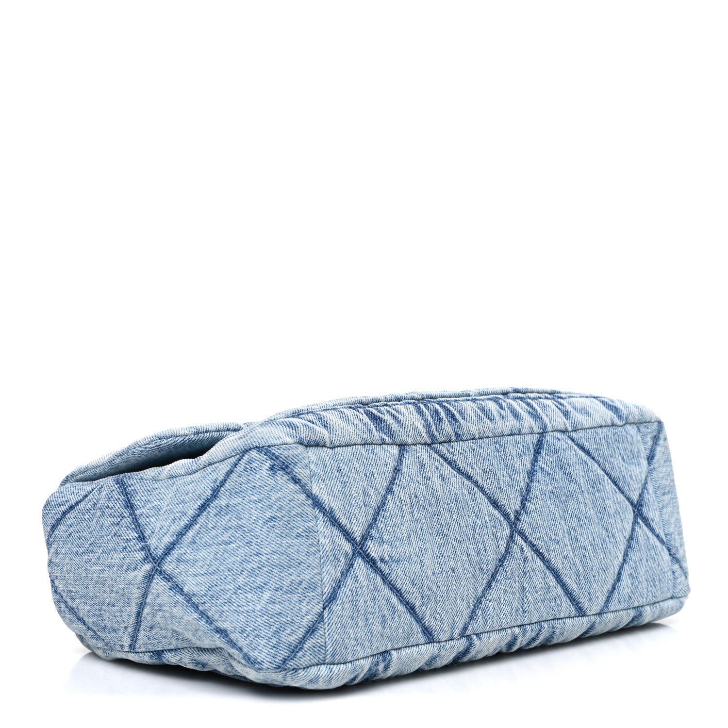 Washed Denim Quilted Large Flap Bag Blue — view 4