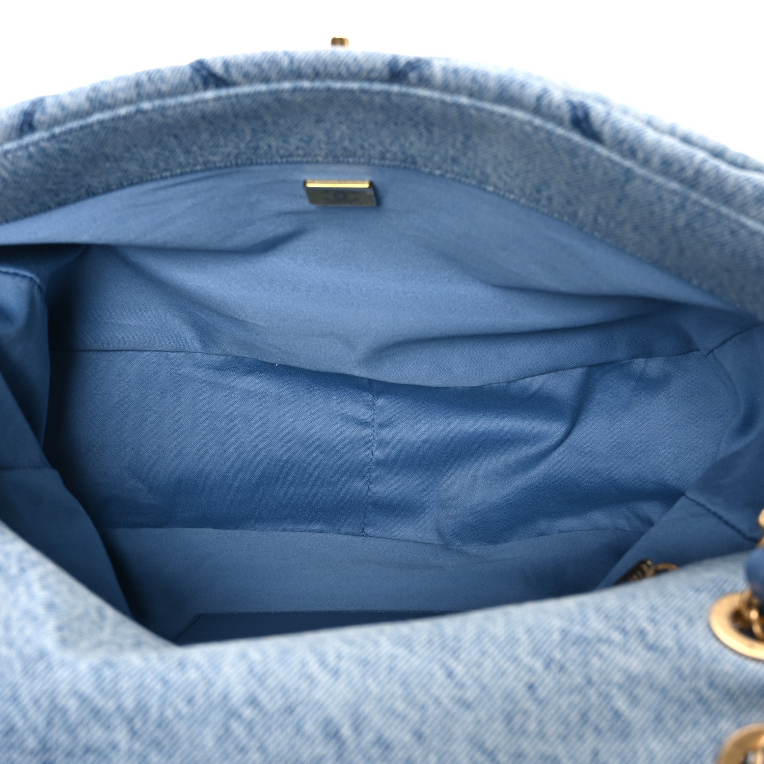 Washed Denim Quilted Large Flap Bag Blue — view 5