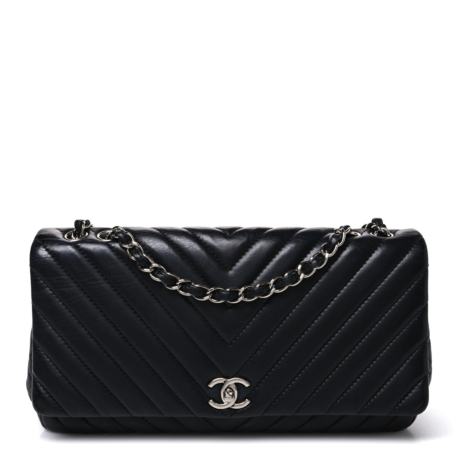 Lambskin Surpique Chevron Large Single Flap Black