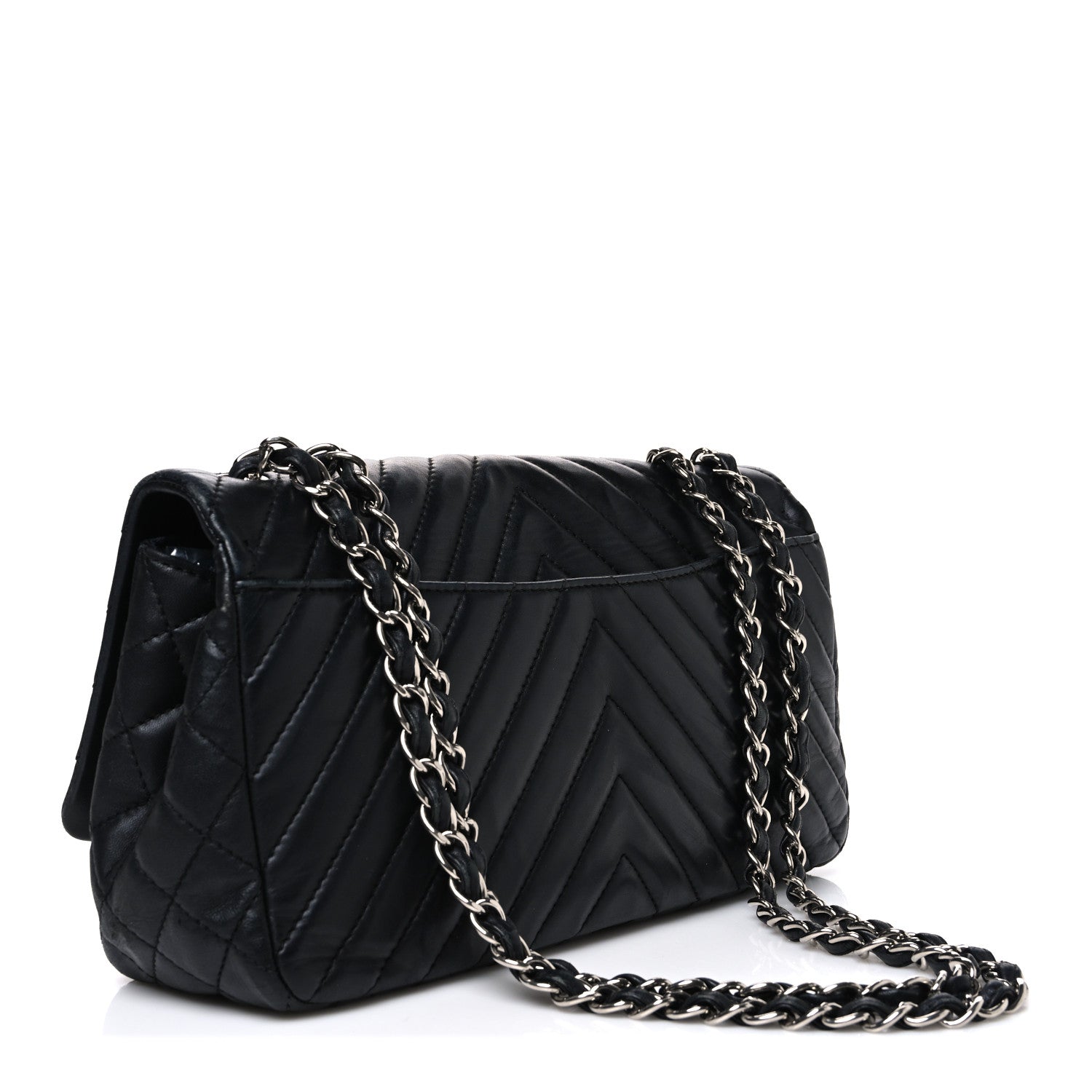 Lambskin Surpique Chevron Large Single Flap Black — view 3