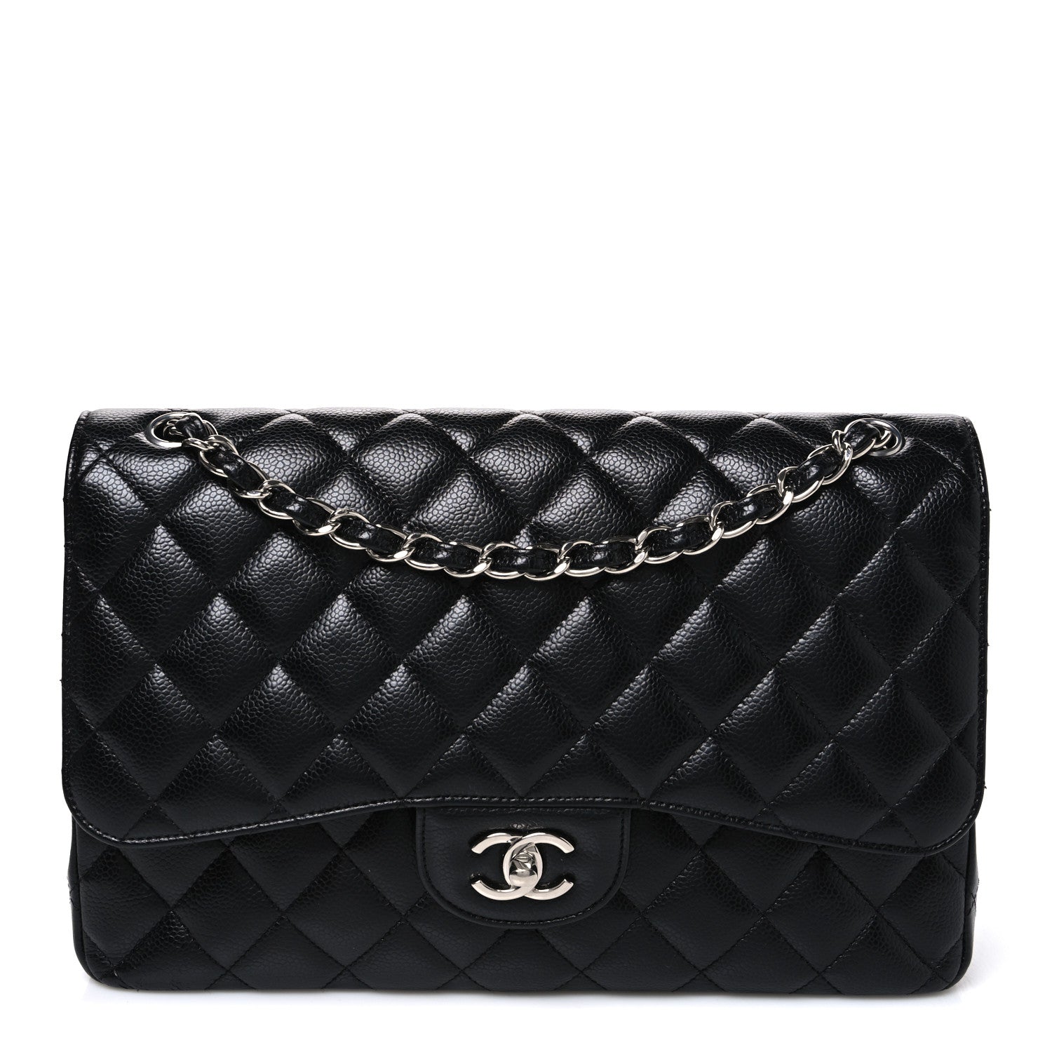 Caviar Quilted Jumbo Double Flap Black