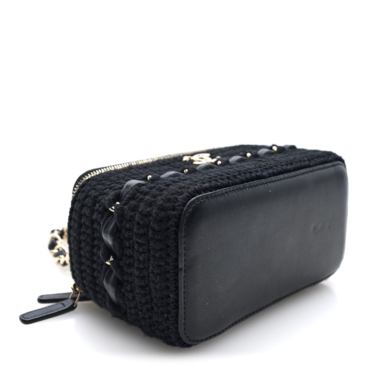 Lambskin Crochet Quilted Small Vanity Case With Chain Black — view 4