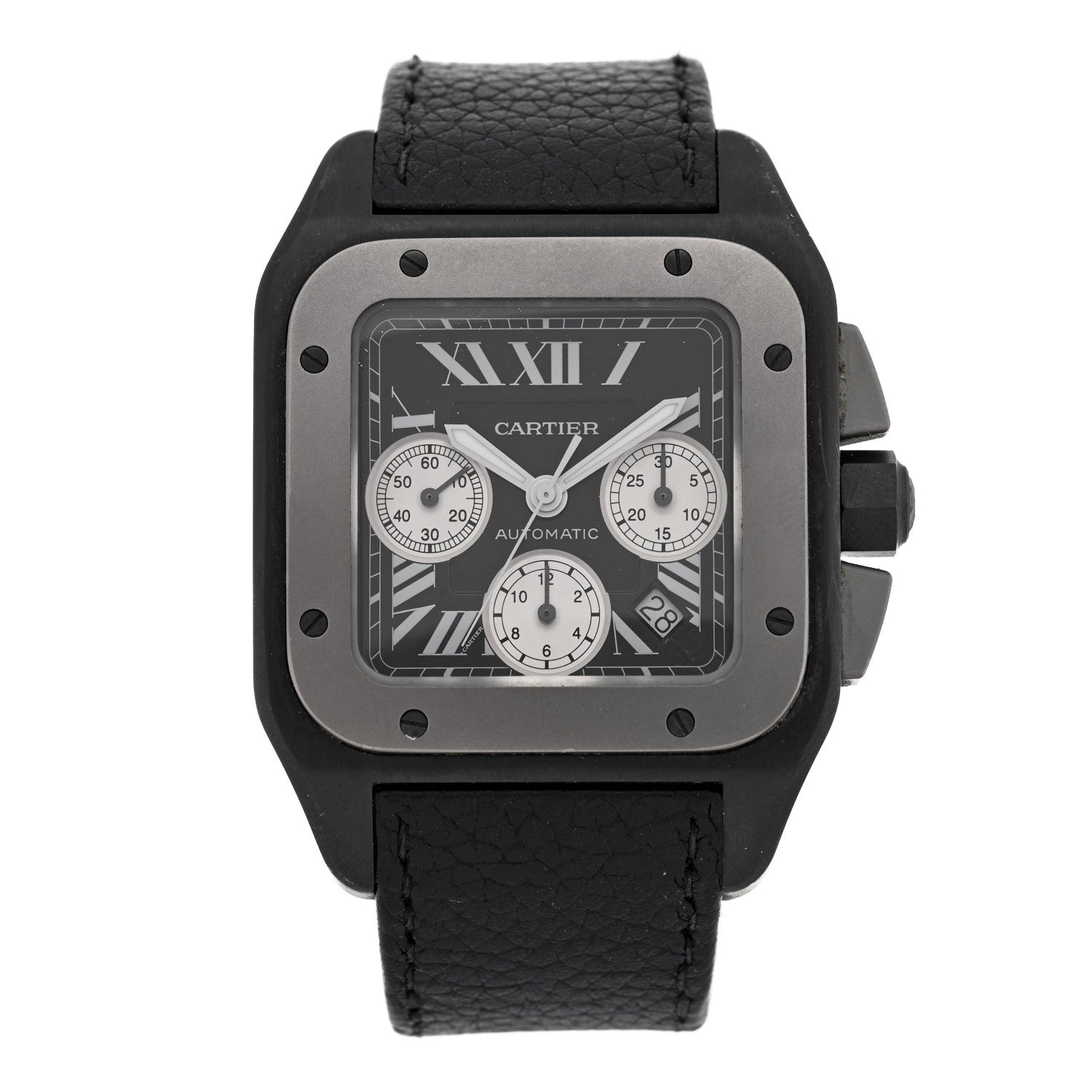 ADLC Titanium Calfskin 41mm Santos 100 Chronograph Automatic Watch Black