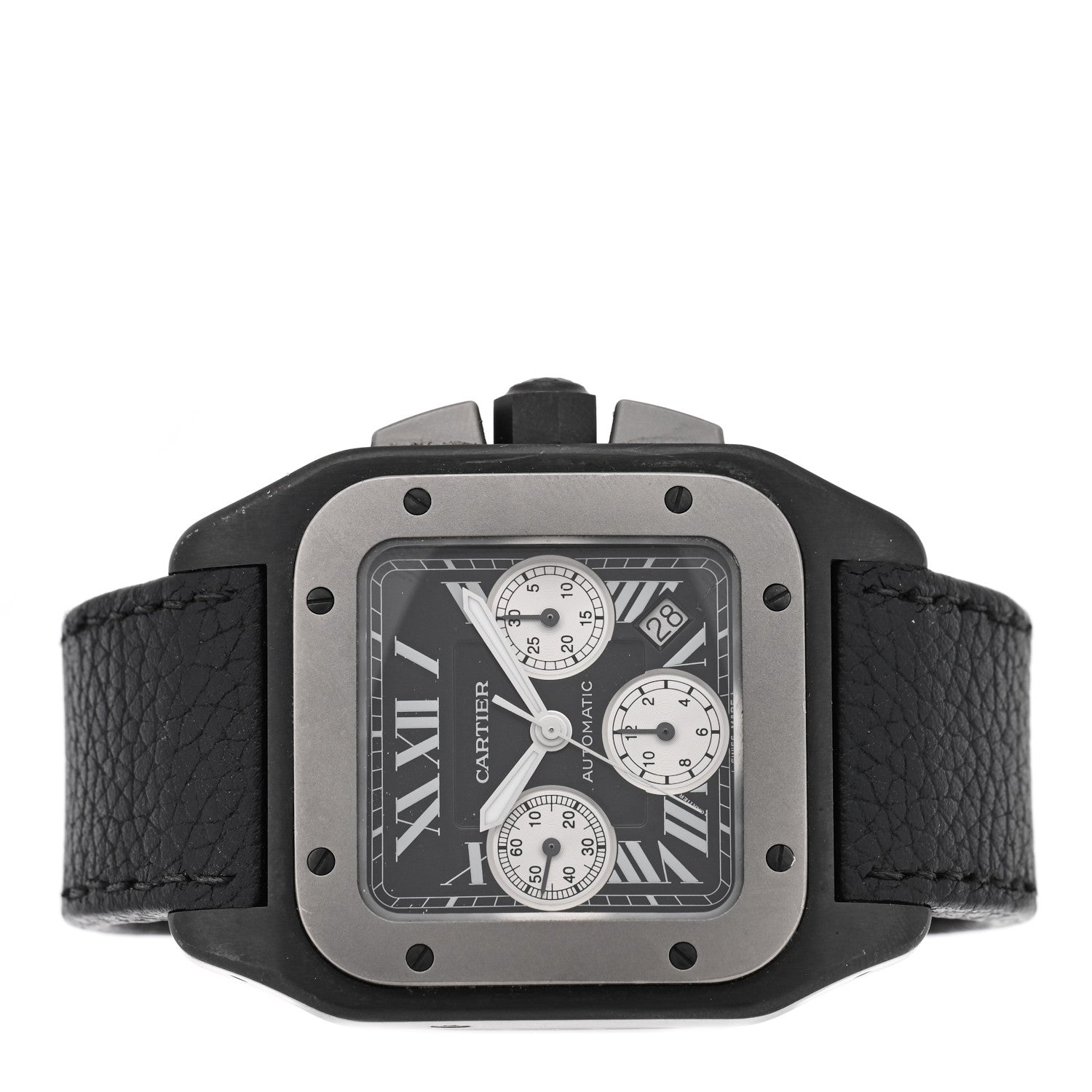 ADLC Titanium Calfskin 41mm Santos 100 Chronograph Automatic Watch Black — view 2