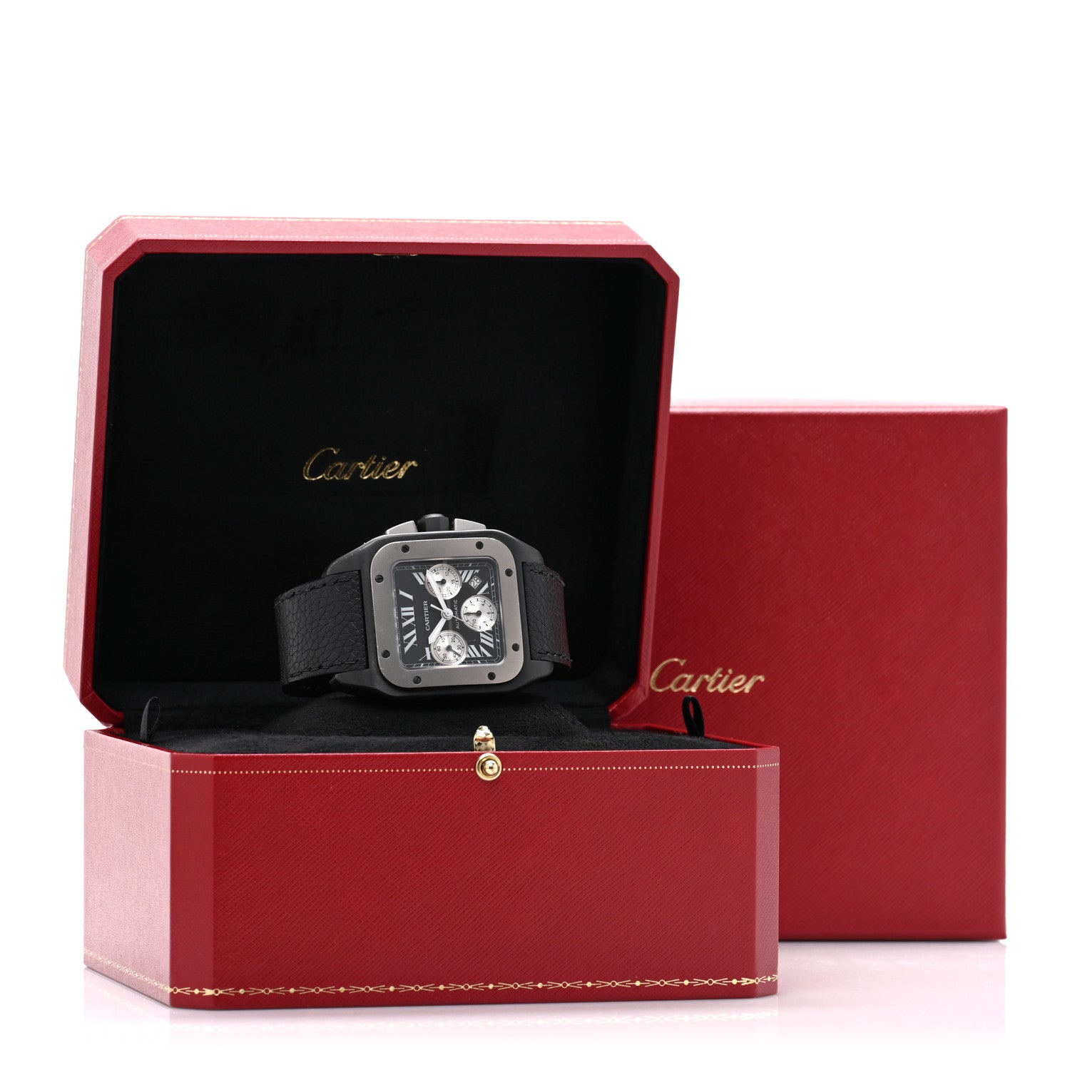 ADLC Titanium Calfskin 41mm Santos 100 Chronograph Automatic Watch Black — view 5