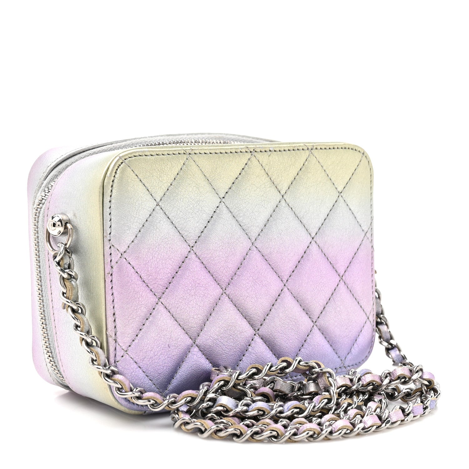 Gradient Metallic Calfskin Quilted Camera Bag Silver Blue Yellow Purple — view 3