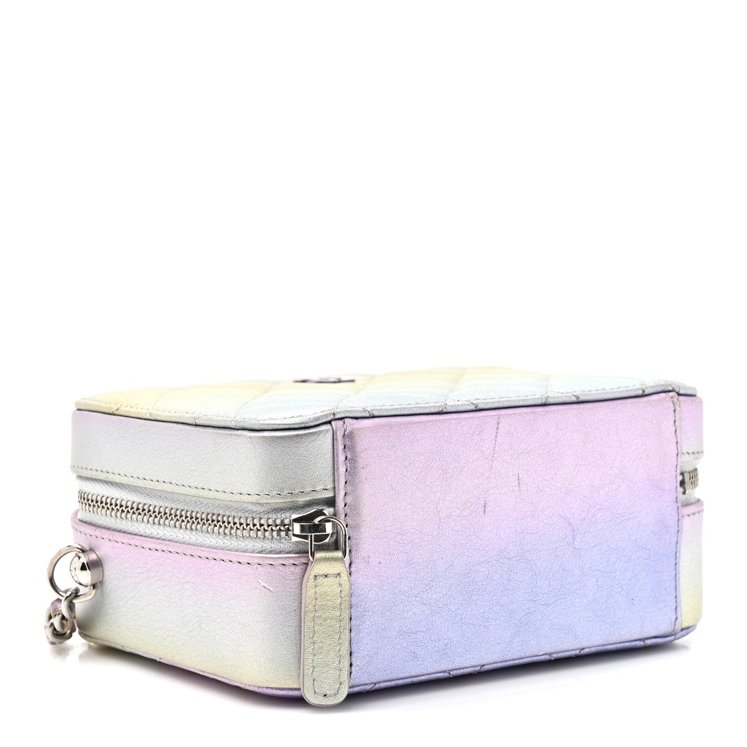 Gradient Metallic Calfskin Quilted Camera Bag Silver Blue Yellow Purple — view 4