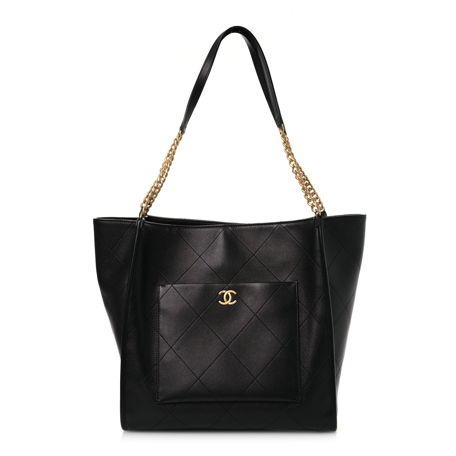 Caviar Stitched Pocket CC Large Tote Black