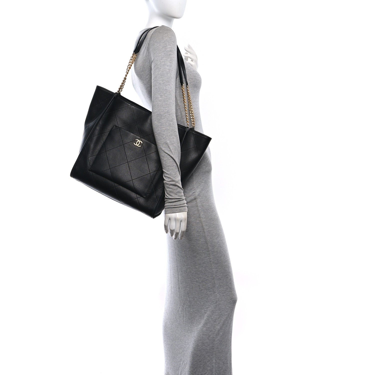 Caviar Stitched Pocket CC Large Tote Black — view 2
