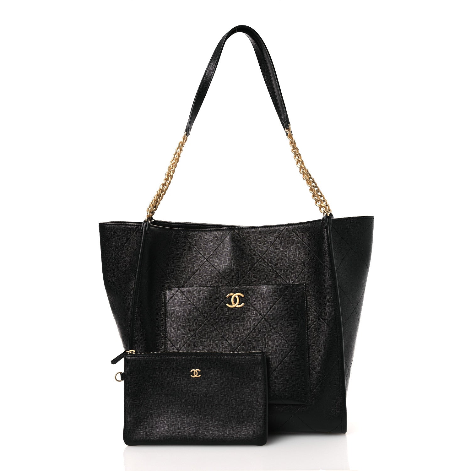 Caviar Stitched Pocket CC Large Tote Black — view 3