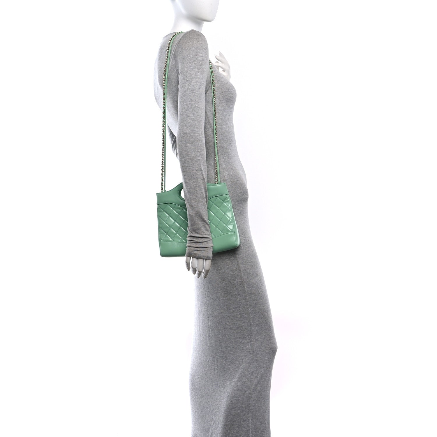 Shiny Lambskin Quilted Mini 31 Shopping Bag Light Green — view 2