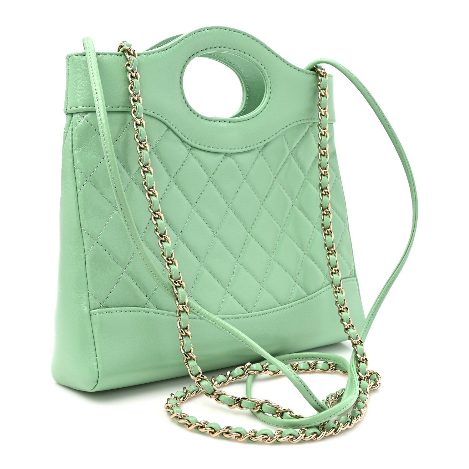 Shiny Lambskin Quilted Mini 31 Shopping Bag Light Green — view 3