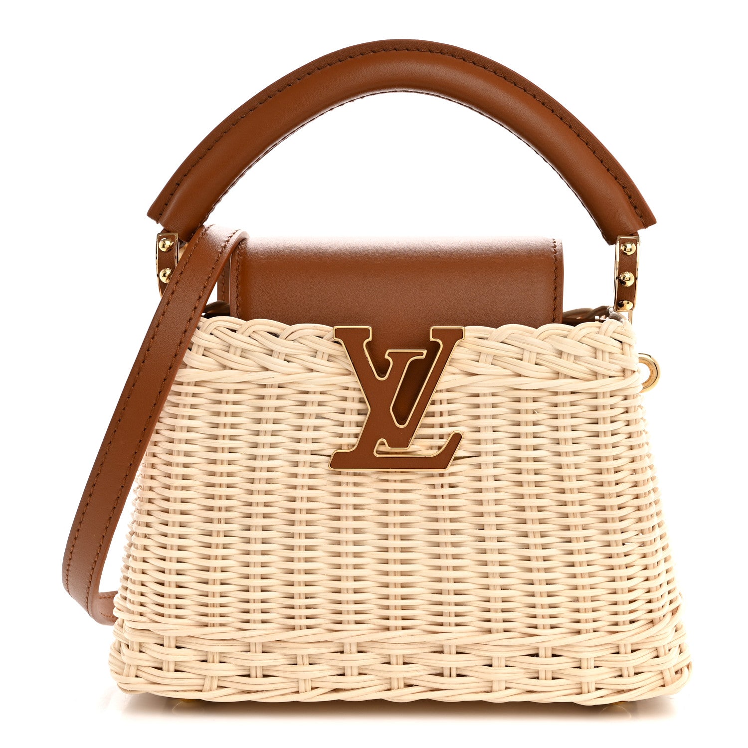 Rattan Calfskin Capucines Mini Brown