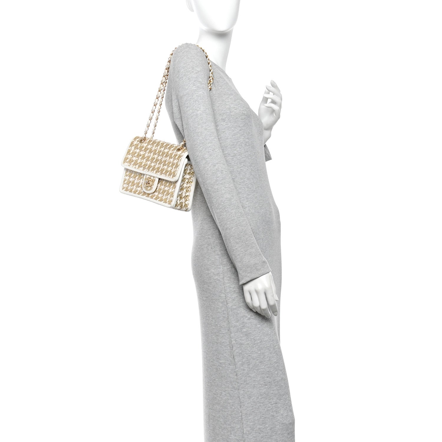 Metallic Lambskin Viscose Woven Flap Gold White — view 2