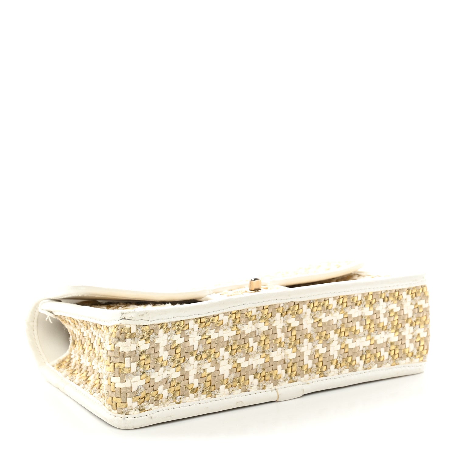 Metallic Lambskin Viscose Woven Flap Gold White — view 4
