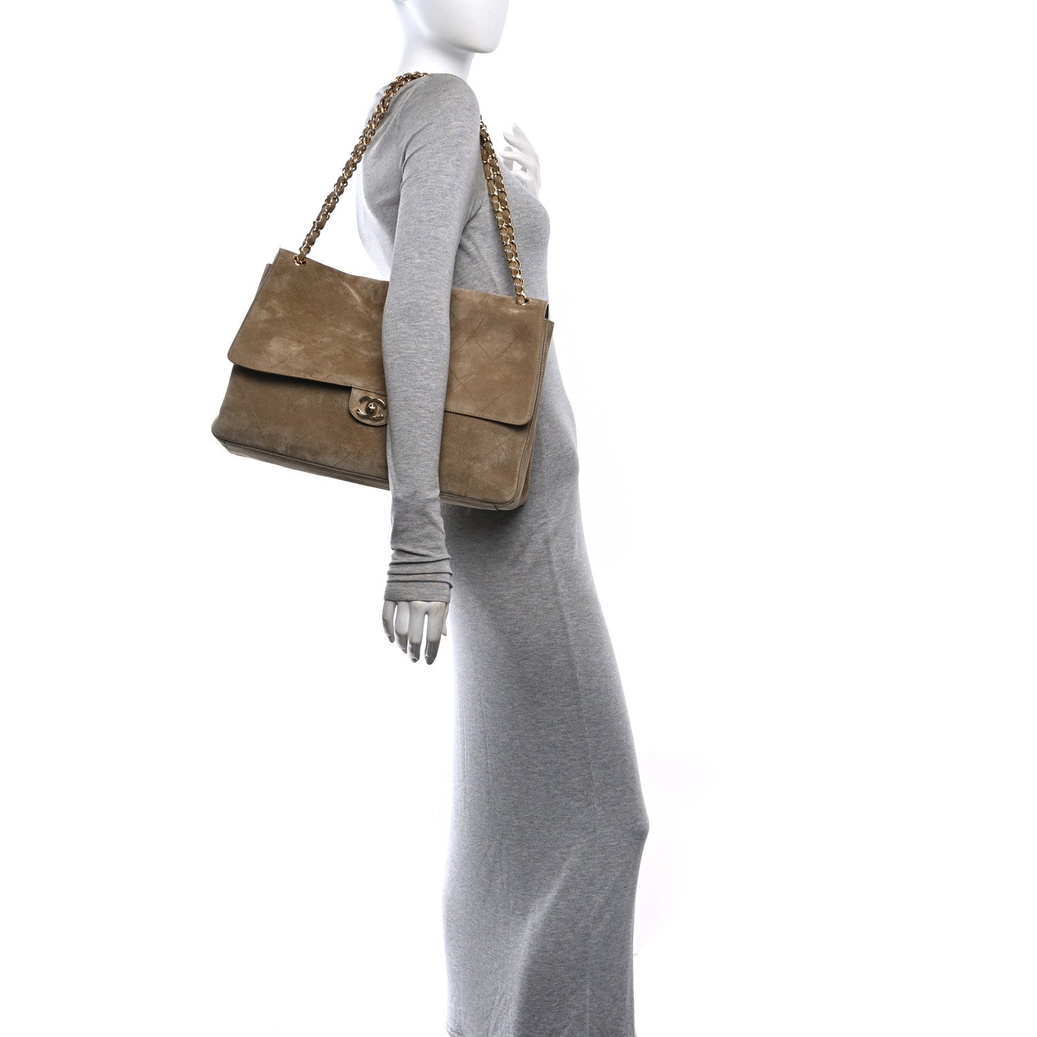 Suede Calfskin Souplissimo Maxi Flap Dark Beige — view 2
