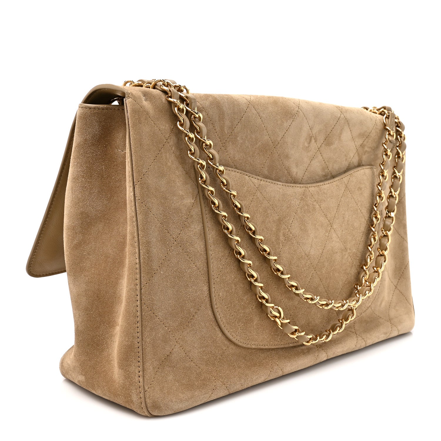 Suede Calfskin Souplissimo Maxi Flap Dark Beige — view 3