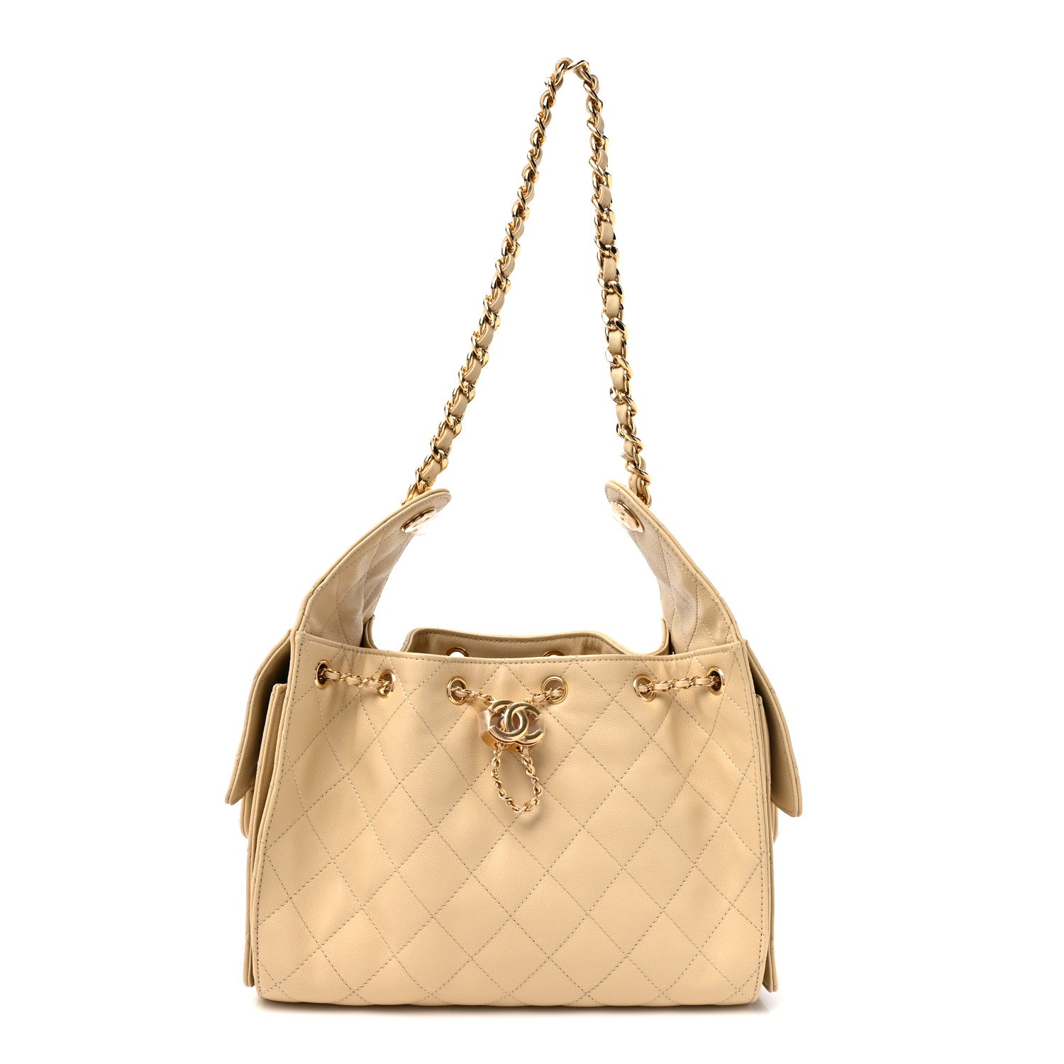 Caviar Quilted Small Chanel 25 Handbag Light Beige