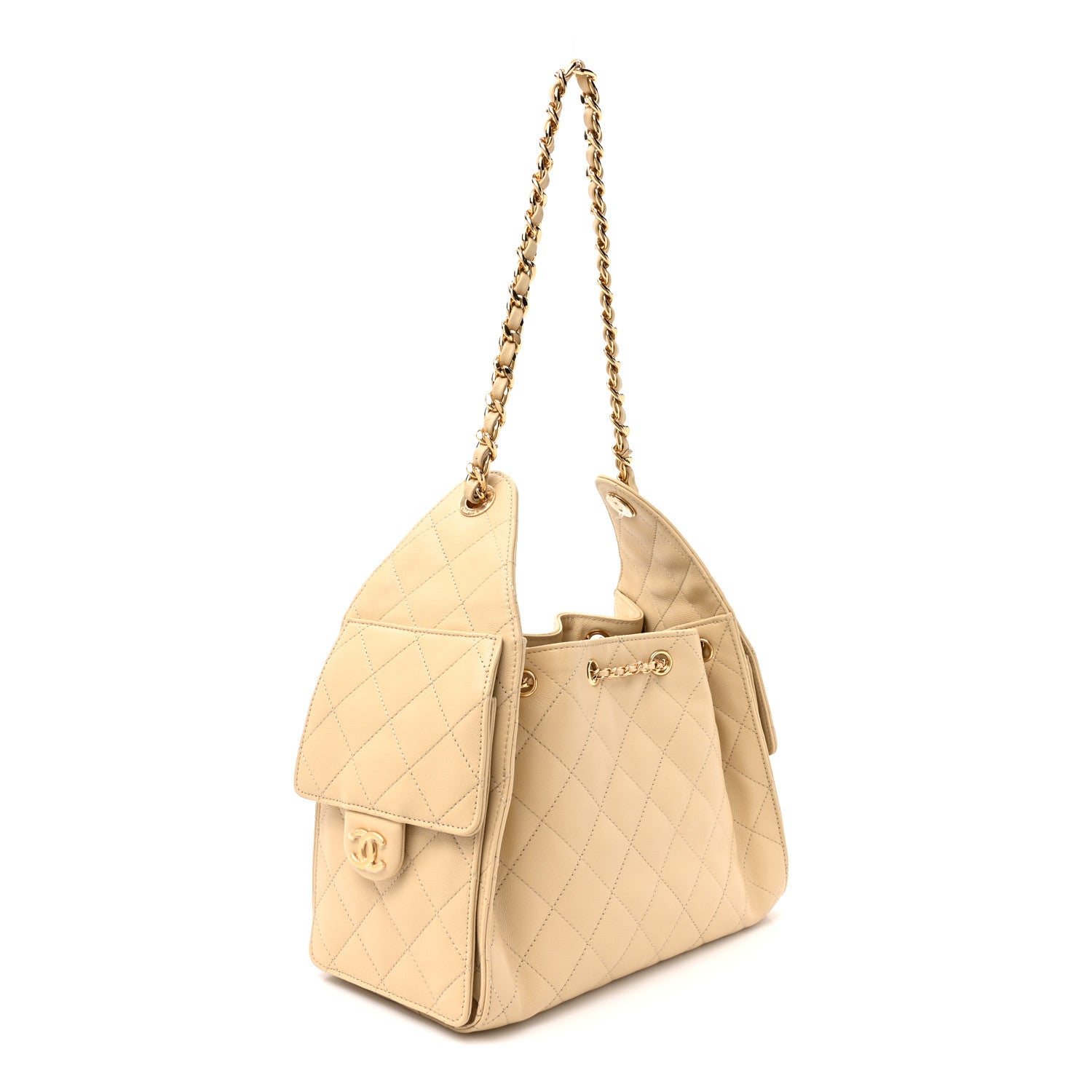 Caviar Quilted Small Chanel 25 Handbag Light Beige — view 3