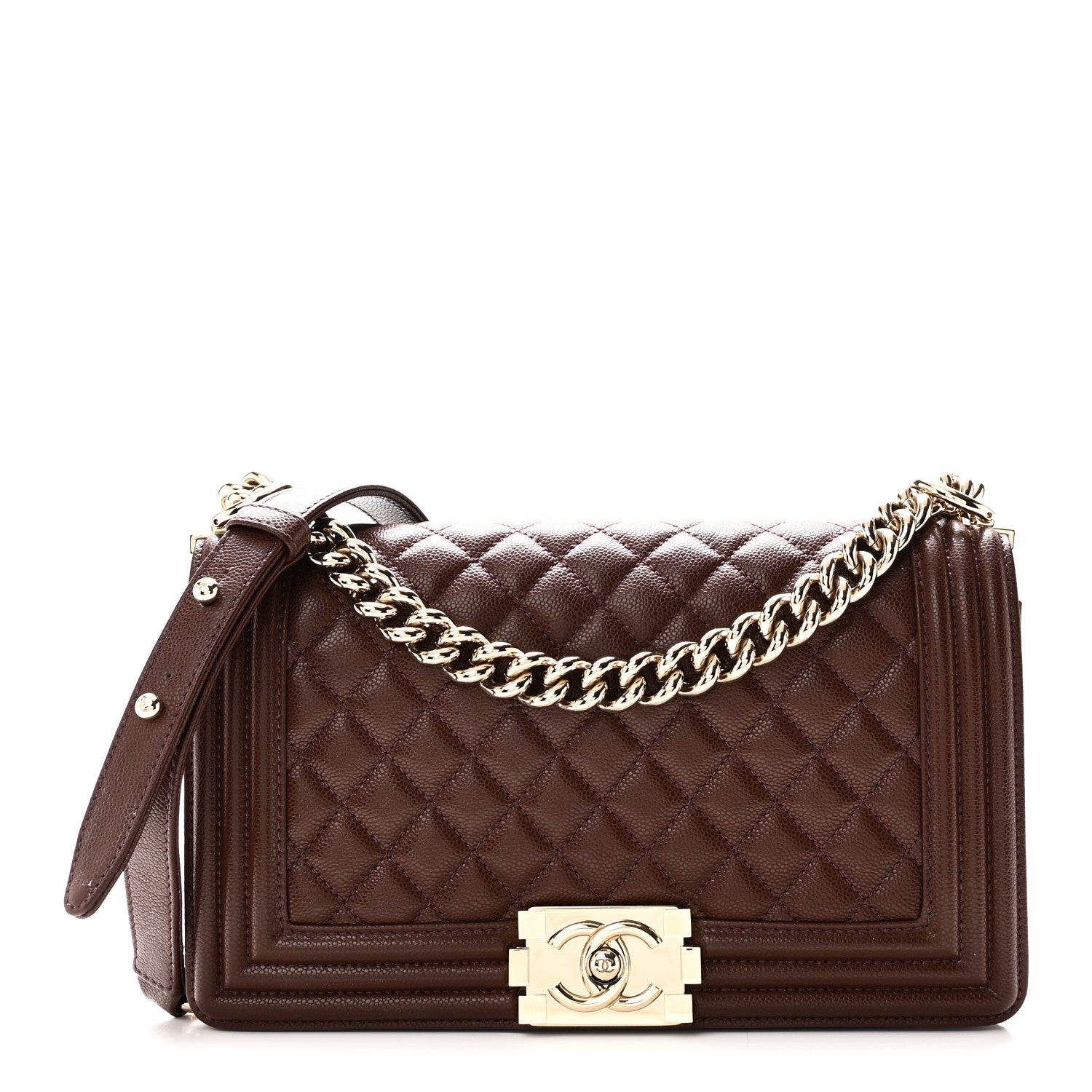 Caviar Quilted Medium Boy Flap Brown