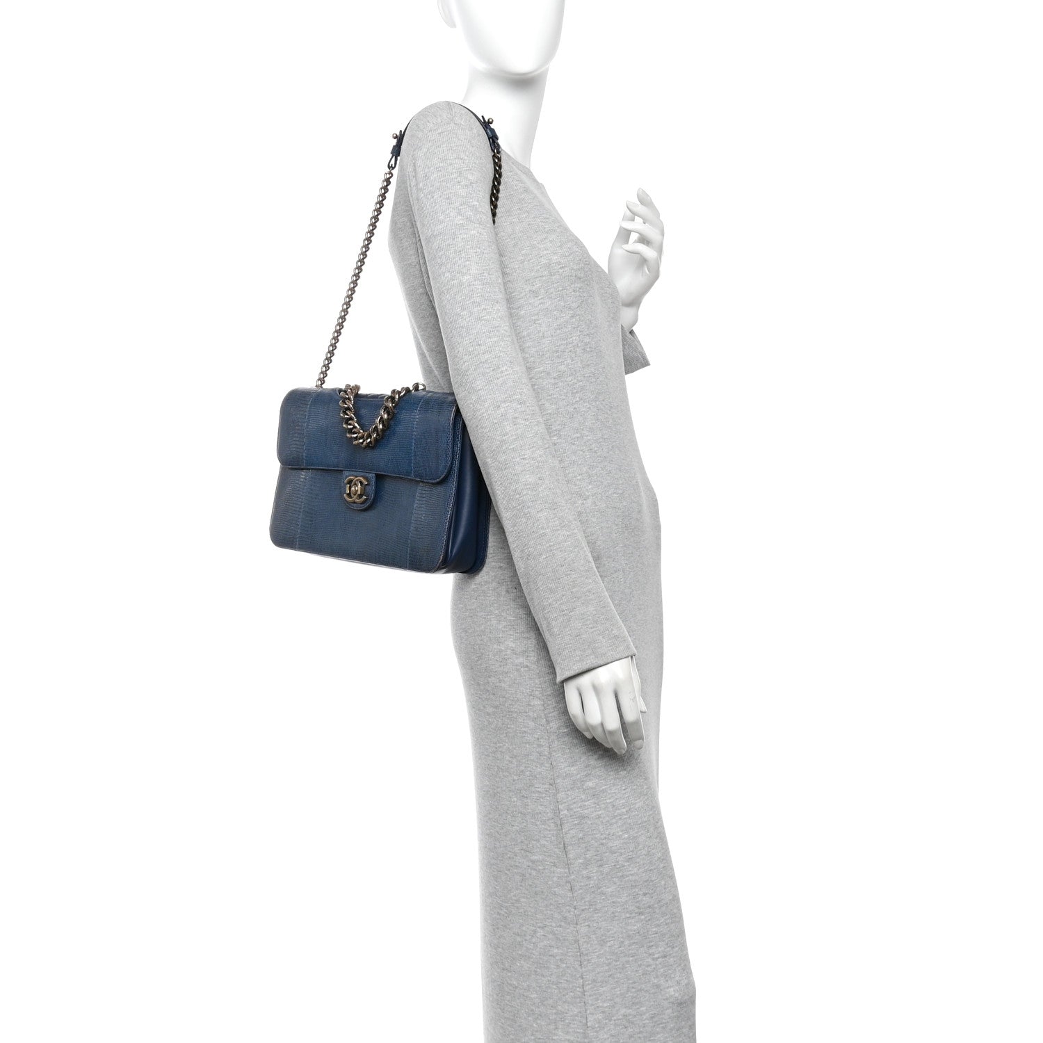 Lizard Lambskin Quilted Large Perfect Edge Flap Blue — view 2