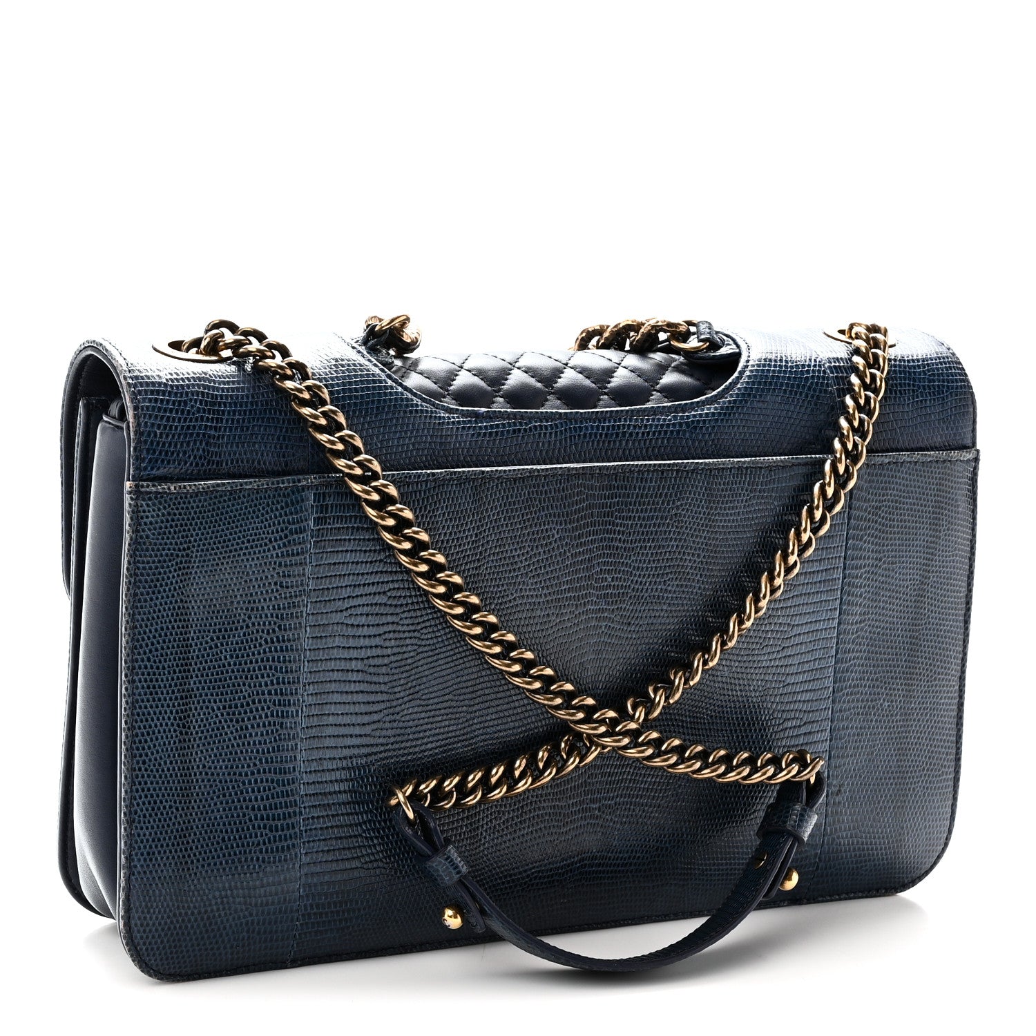 Lizard Lambskin Quilted Large Perfect Edge Flap Blue — view 3