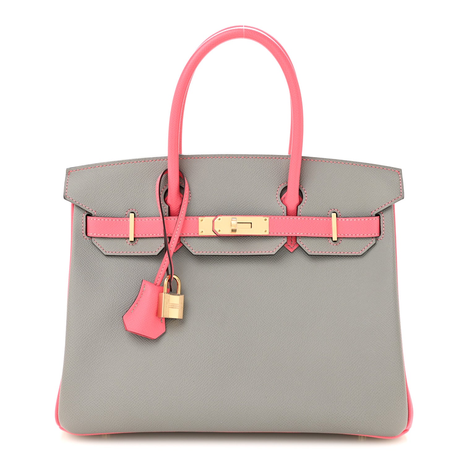 Epsom Horseshoe Birkin 30 Gris Mouette Rose Azalee — view 1