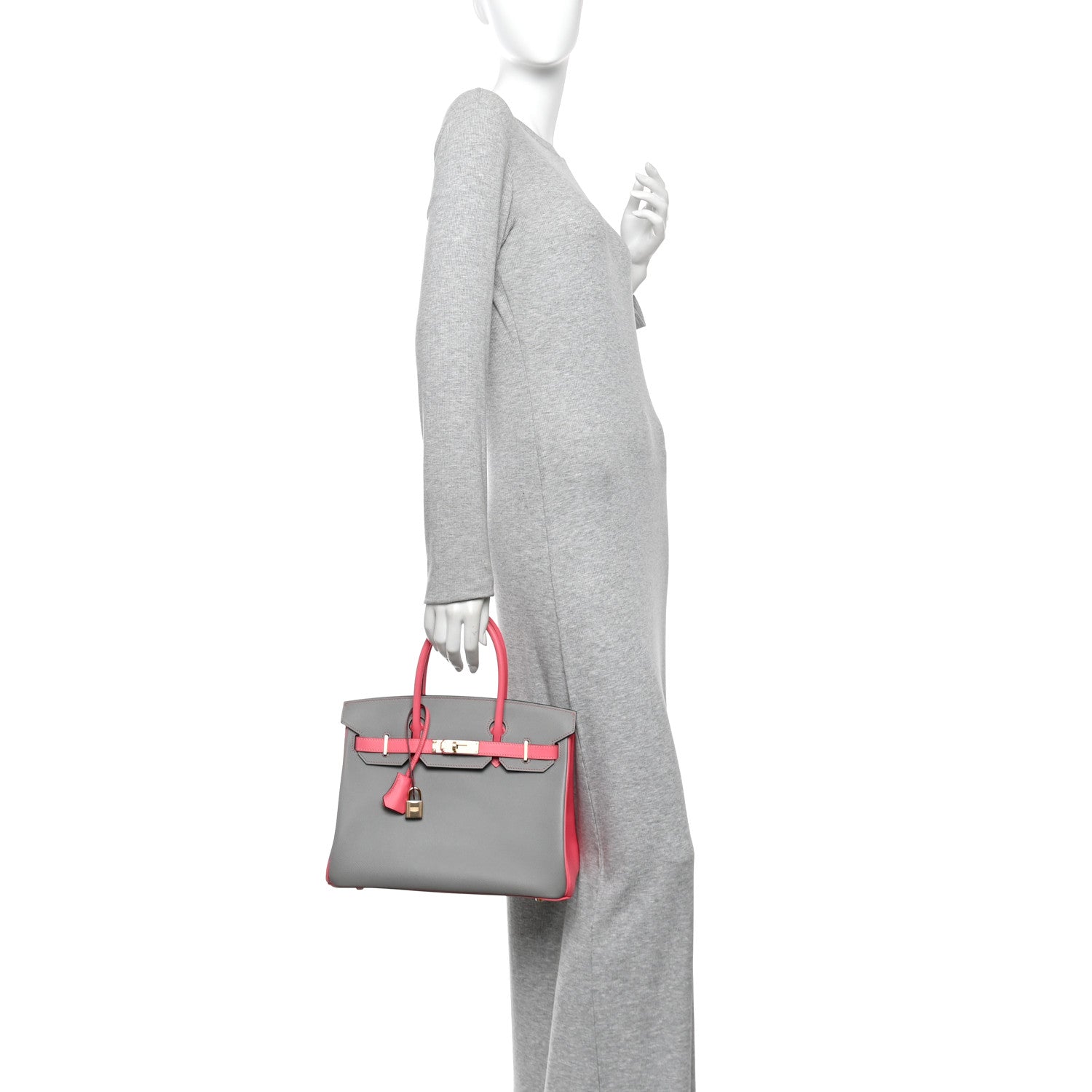 Epsom Horseshoe Birkin 30 Gris Mouette Rose Azalee — view 2
