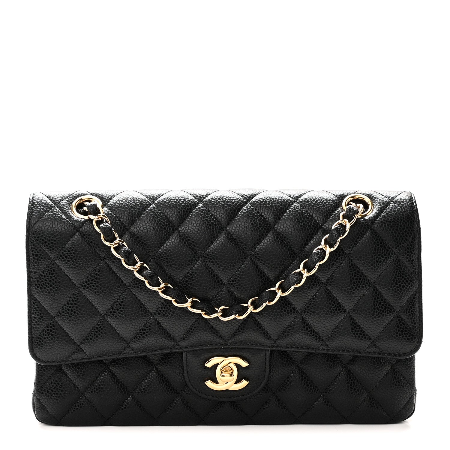 Caviar Quilted Medium Double Flap Black