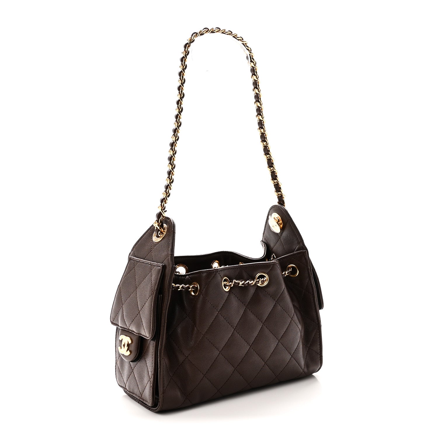 Caviar Quilted Mini Chanel 25 Handbag Dark Brown — view 3