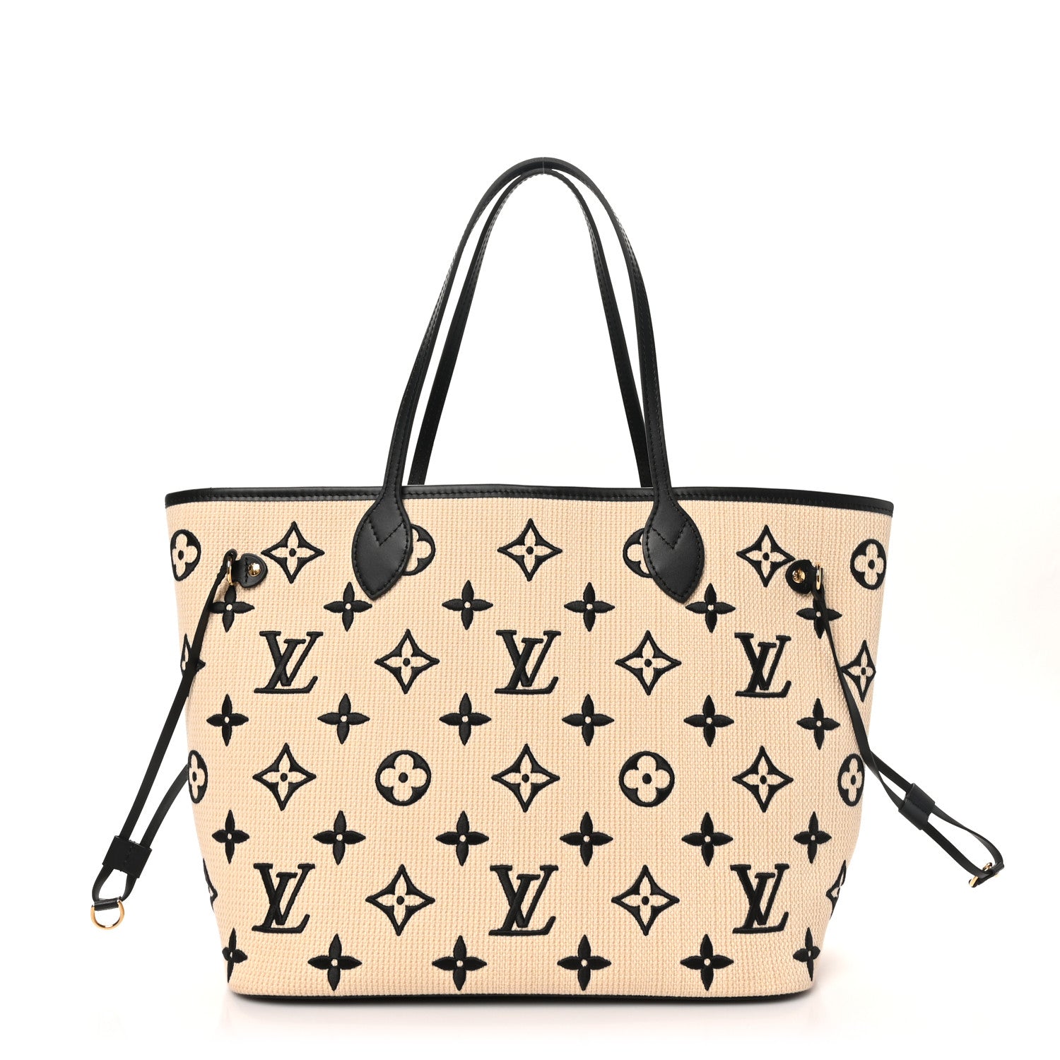 Cotton Monogram Embroidered Neverfull MM Beige Black