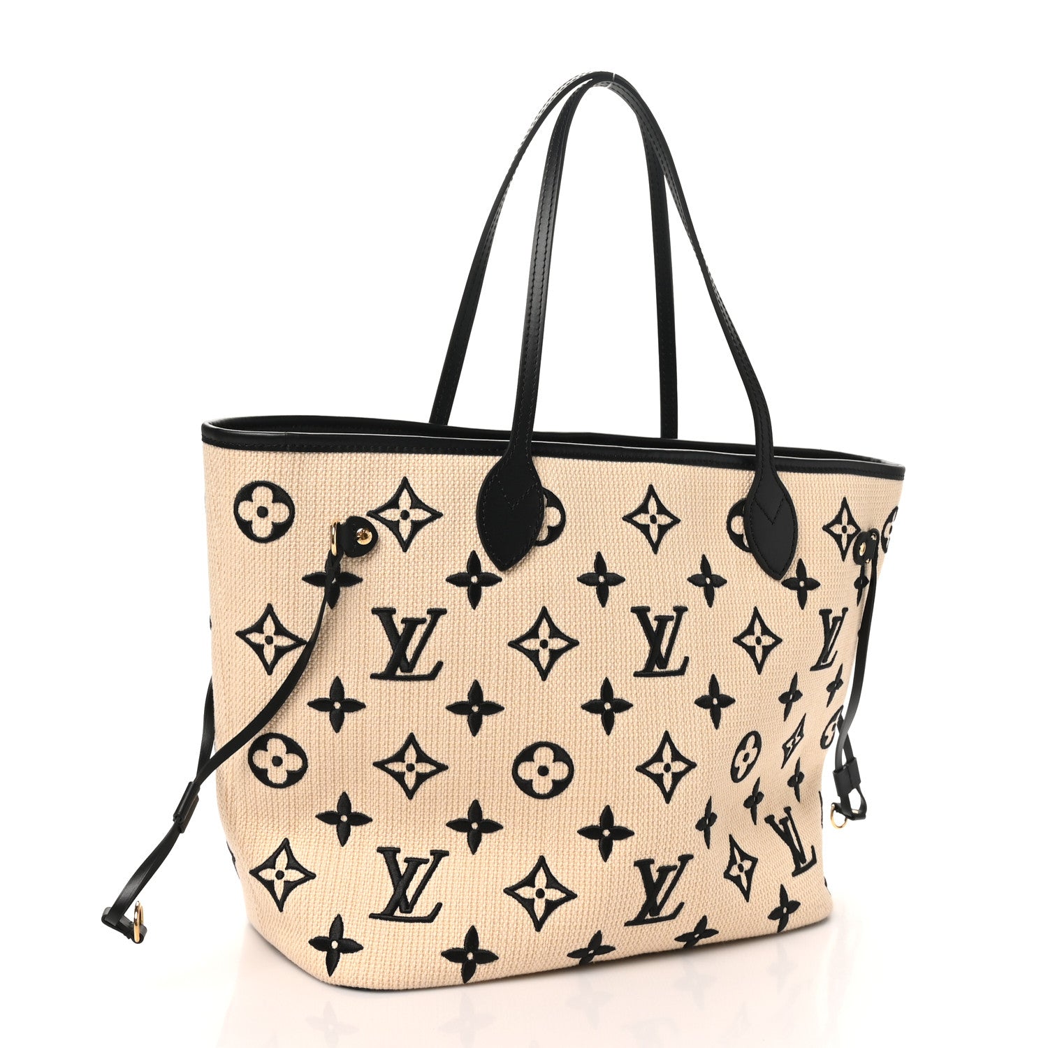 Cotton Monogram Embroidered Neverfull MM Beige Black — view 3