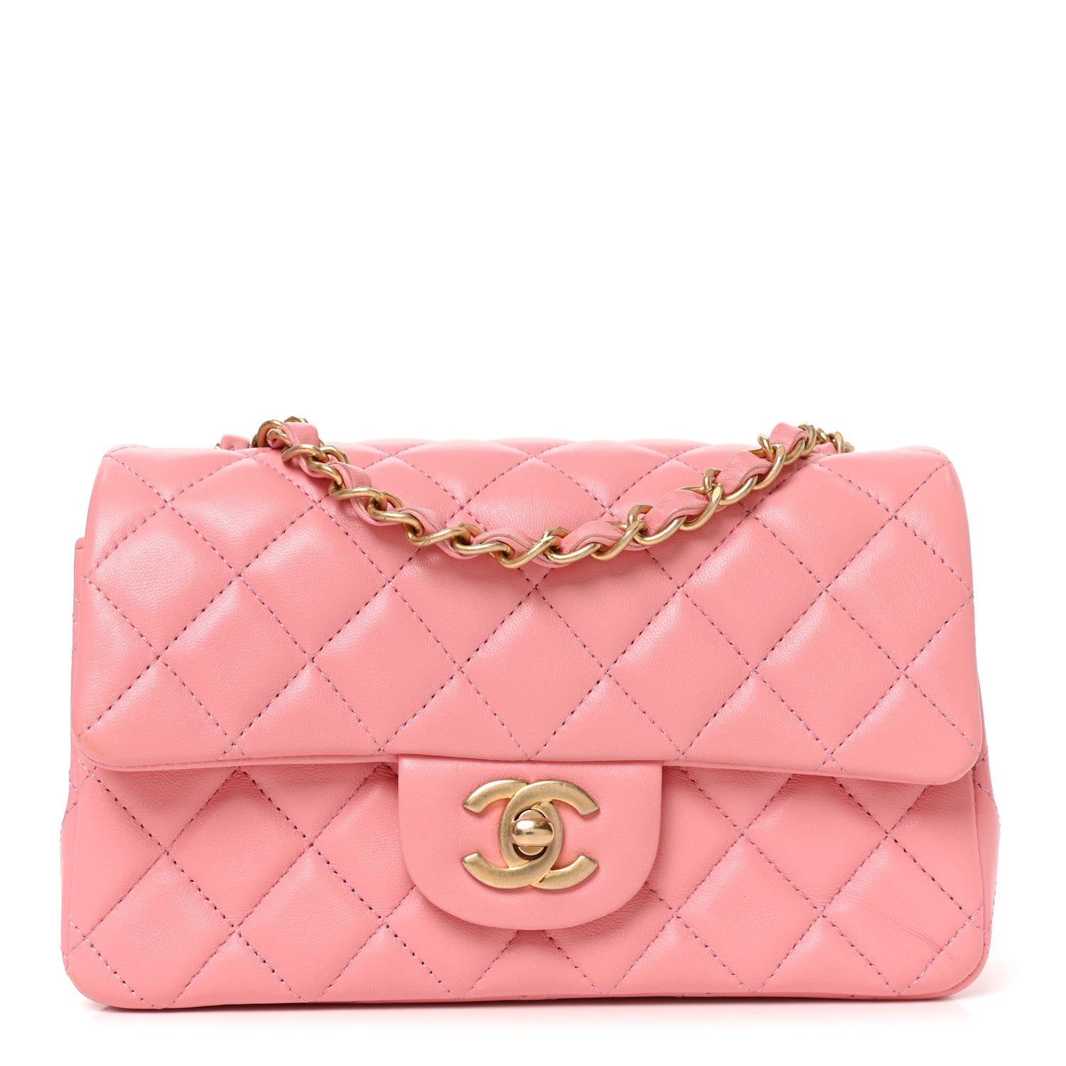 Lambskin Quilted Mini Rectangular Flap Pink