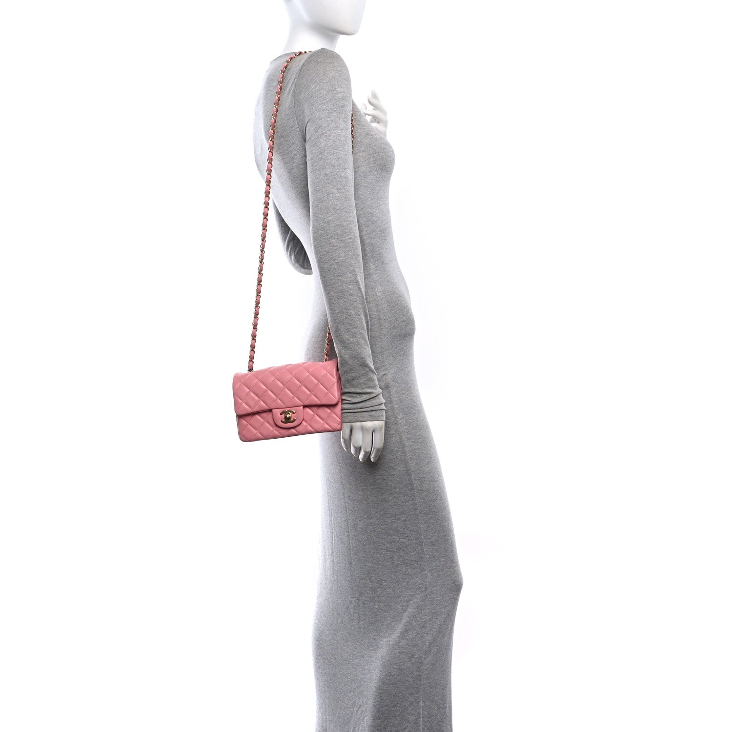 Lambskin Quilted Mini Rectangular Flap Pink — view 2