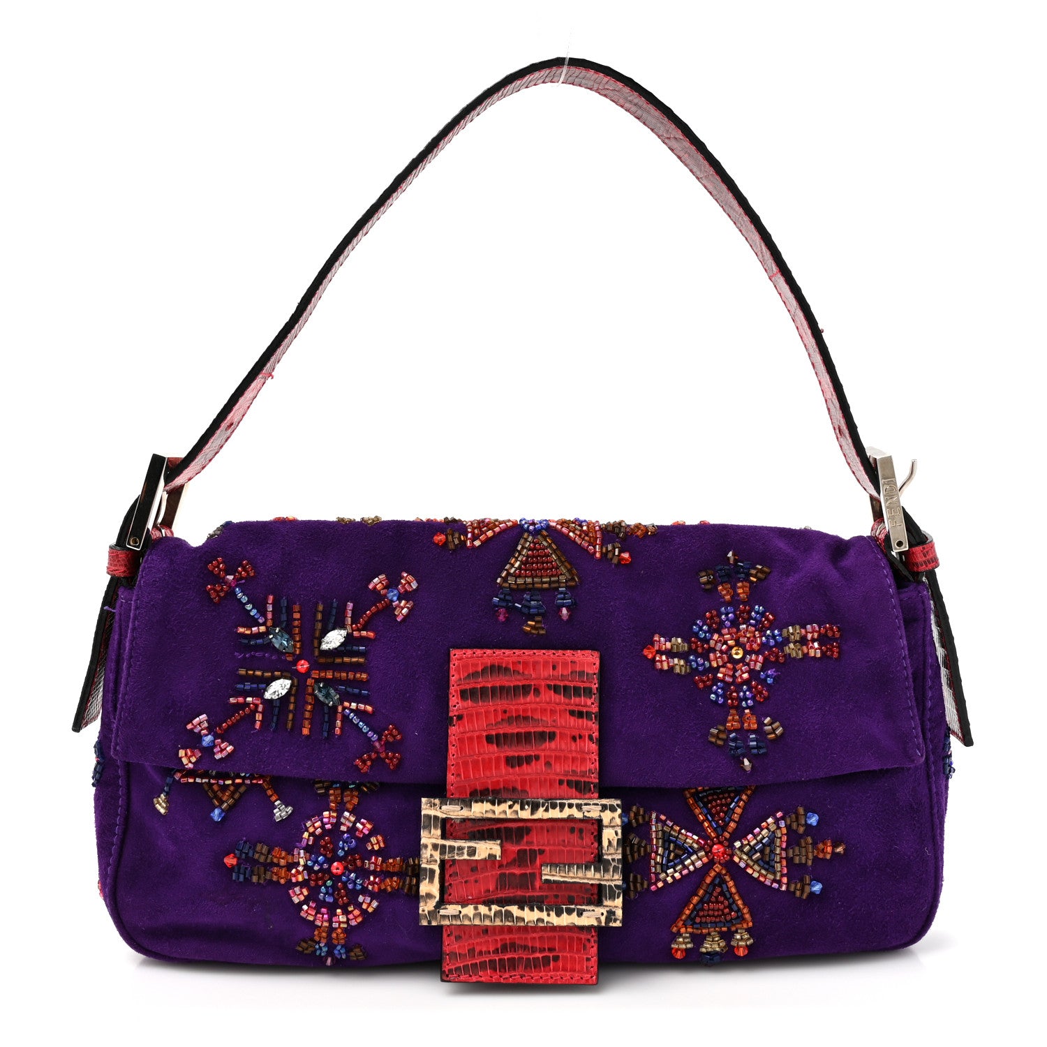 Suede Beaded Lizard Baguette Purple Multicolor