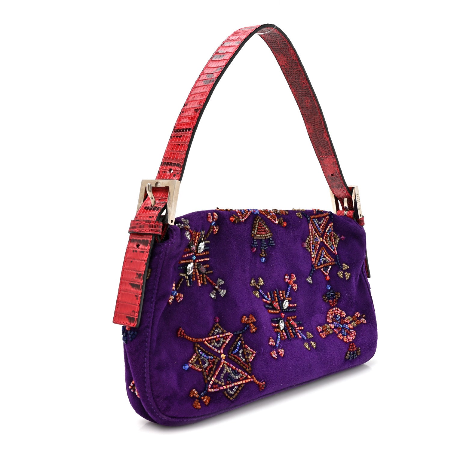 Suede Beaded Lizard Baguette Purple Multicolor — view 3