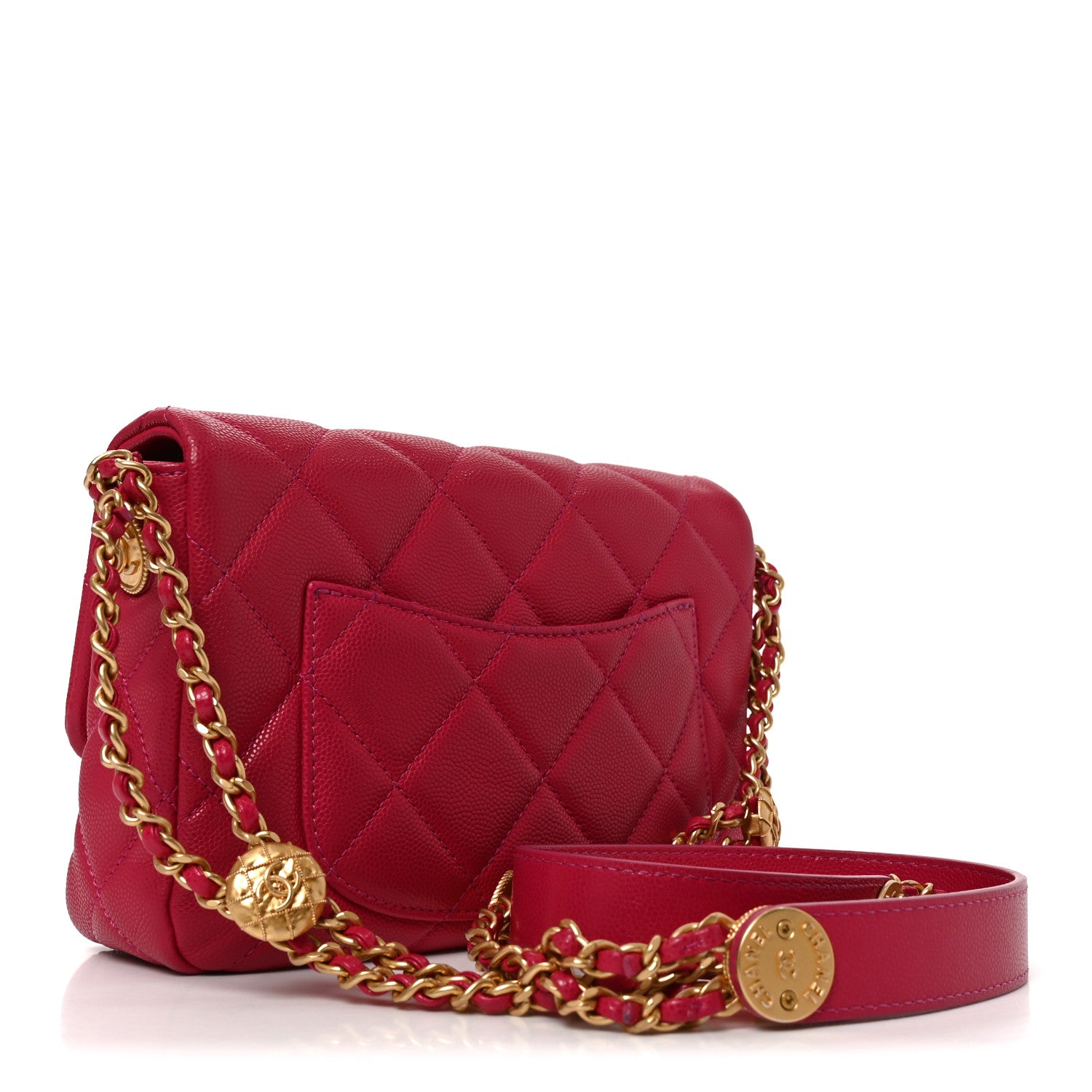 Caviar Quilted Small Twist Your Buttons Flap Fuchsia — view 3
