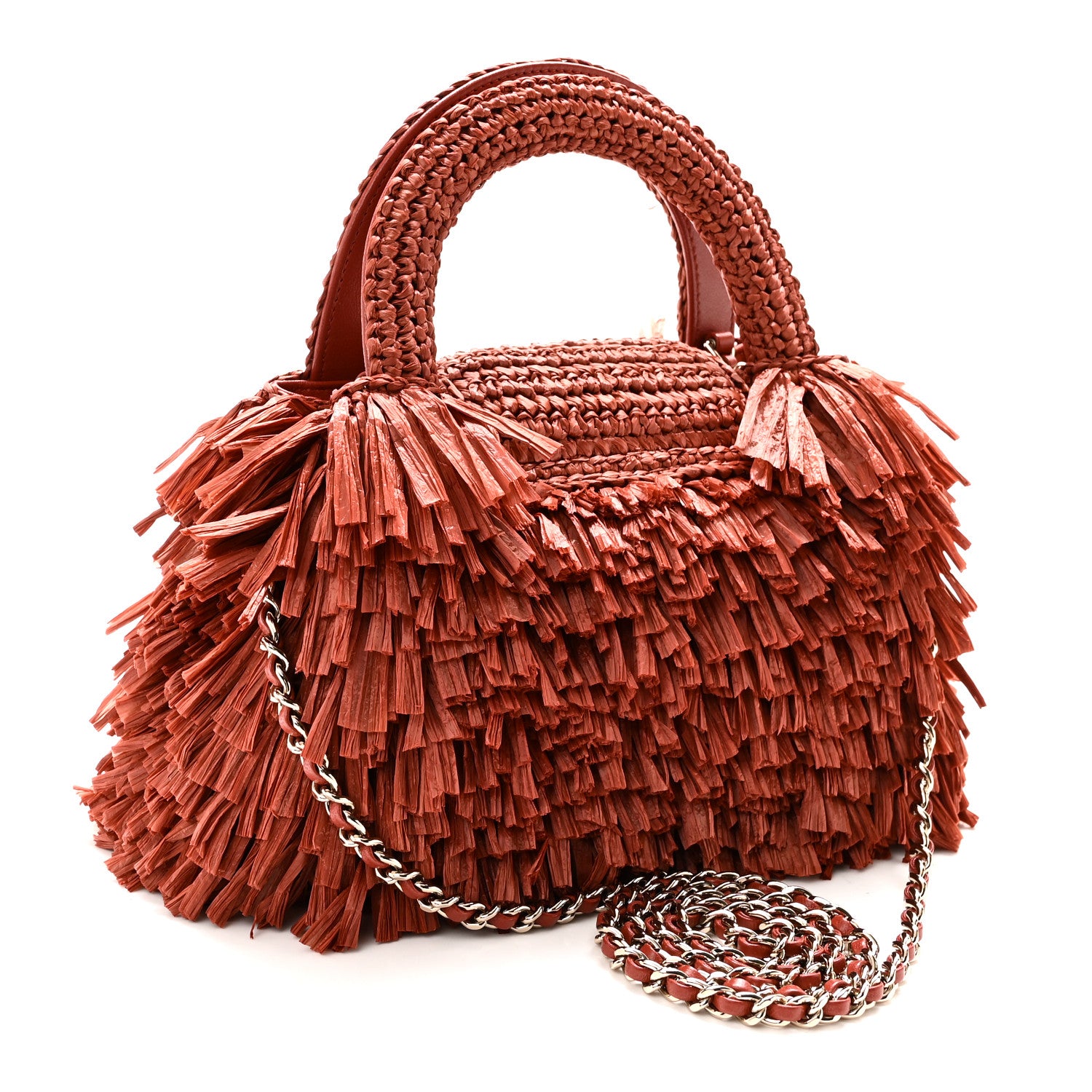 Raffia Fringe Nano Kelly Shopper Red — view 3