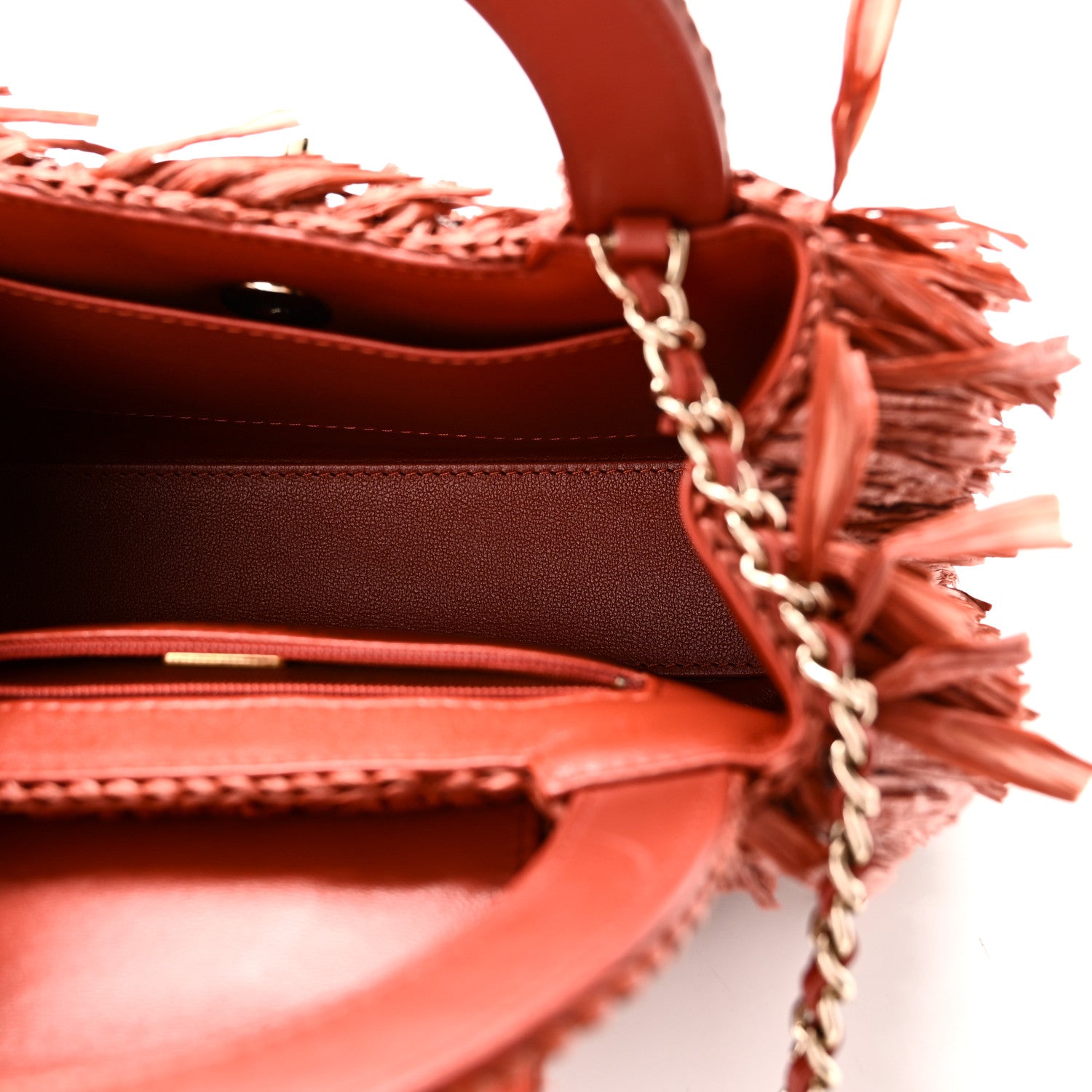 Raffia Fringe Nano Kelly Shopper Red — view 5