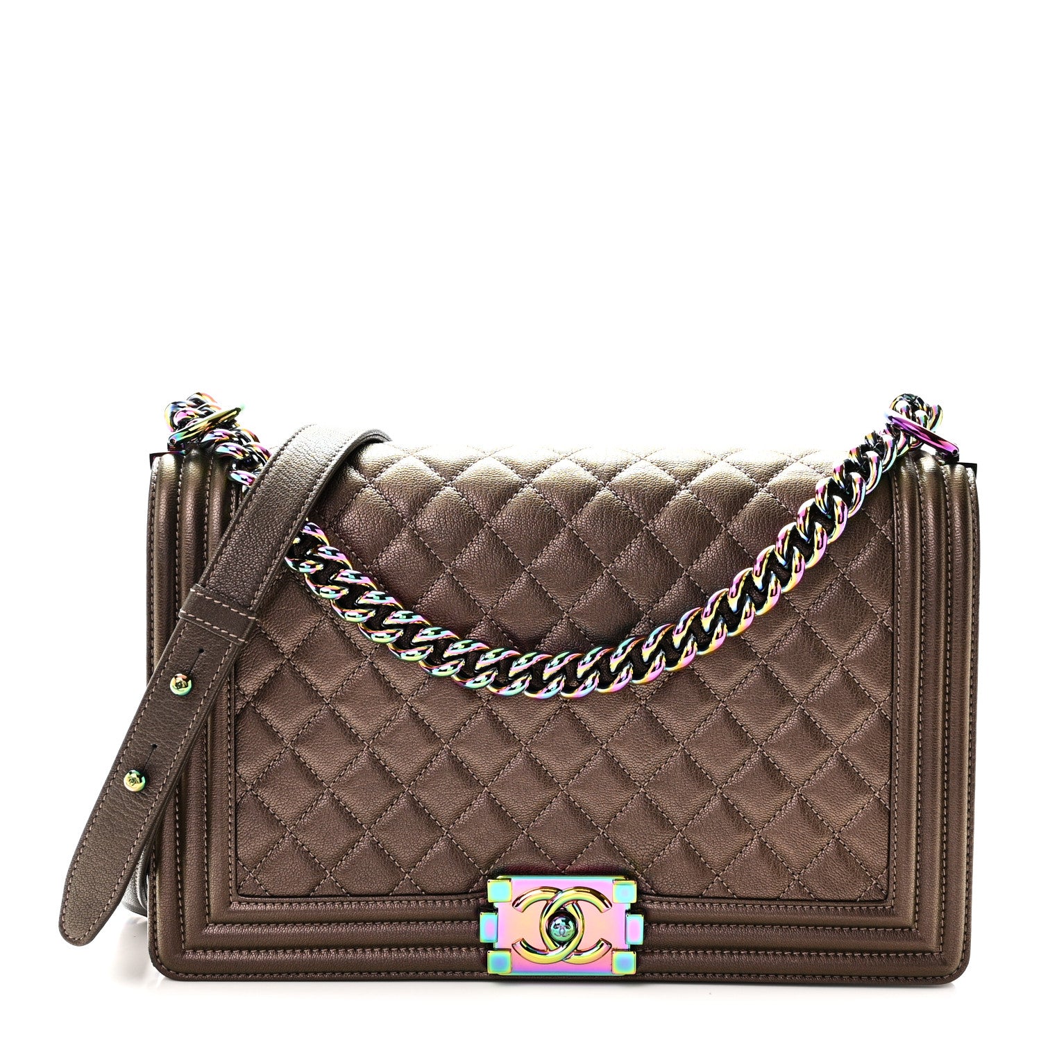 Iridescent Goatskin Quilted New Medium Boy Flap Bronze