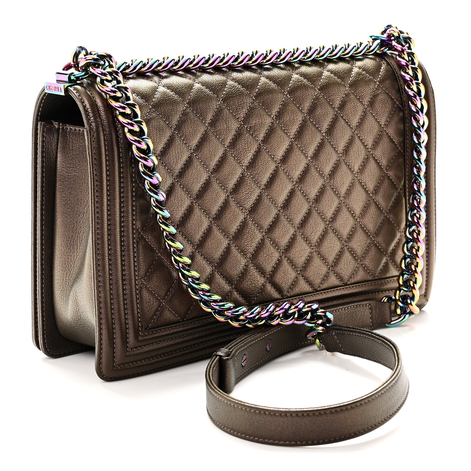 Iridescent Goatskin Quilted New Medium Boy Flap Bronze — view 3