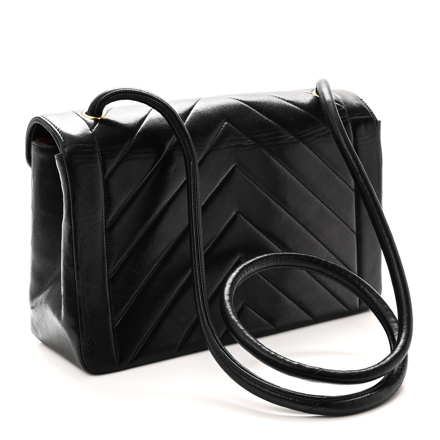 Calfskin Chevron Quilted Envelope Flap Bag Black — view 3