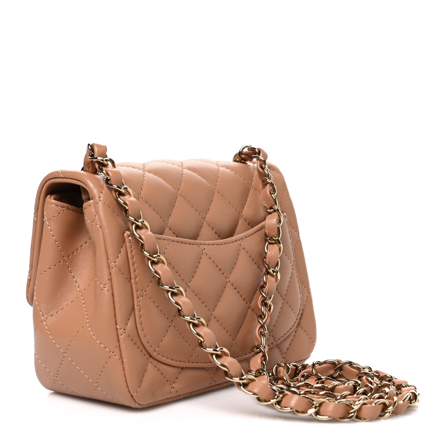 Lambskin Quilted Mini Square Flap Brown — view 3