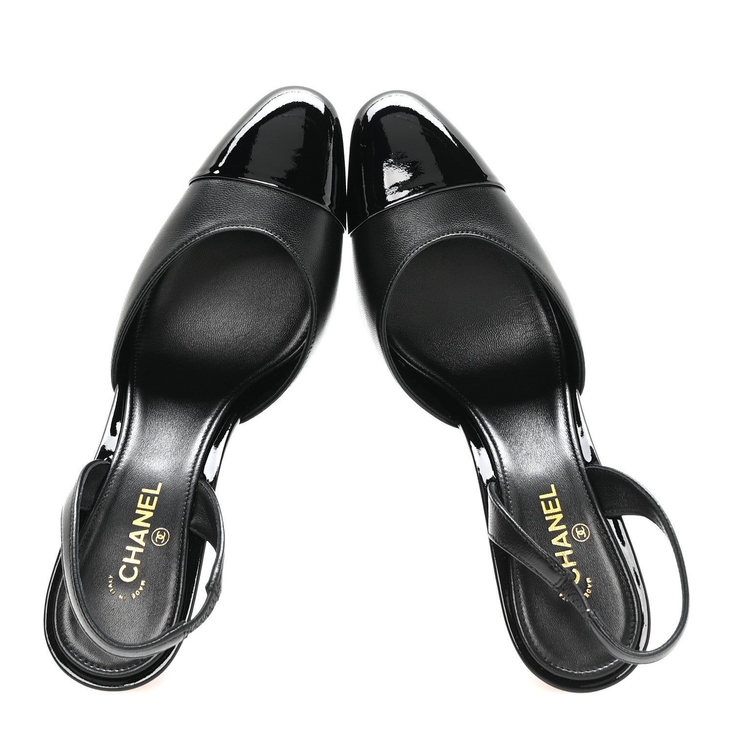 Lambskin Patent Calfskin Cap Toe CC Apple Slingback Pumps 37.5 Black — view 2